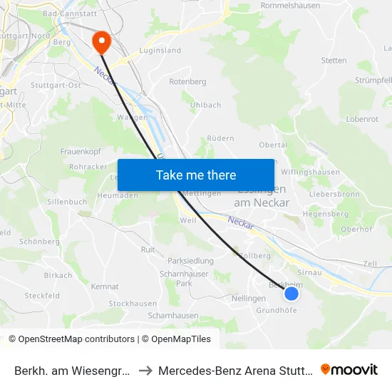 Berkh. am Wiesengrund to Mercedes-Benz Arena Stuttgart map