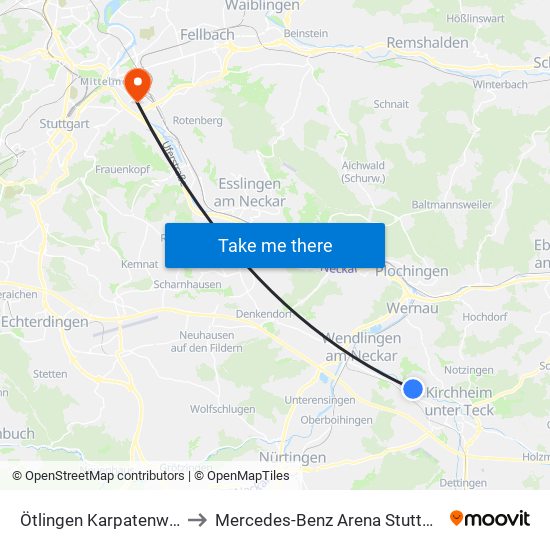 Ötlingen Karpatenweg to Mercedes-Benz Arena Stuttgart map