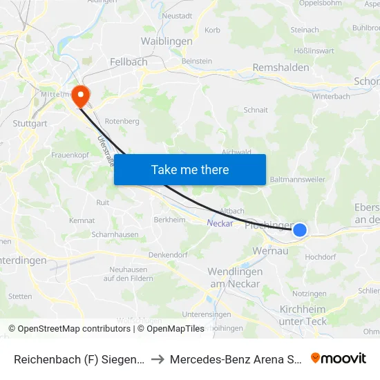 Reichenbach (F) Siegenbergpl. to Mercedes-Benz Arena Stuttgart map