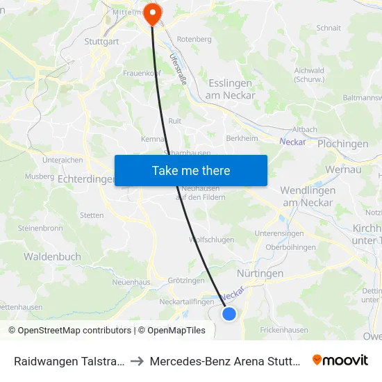 Raidwangen Talstraße to Mercedes-Benz Arena Stuttgart map