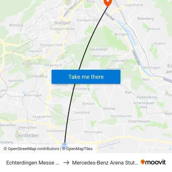 Echterdingen Messe West to Mercedes-Benz Arena Stuttgart map