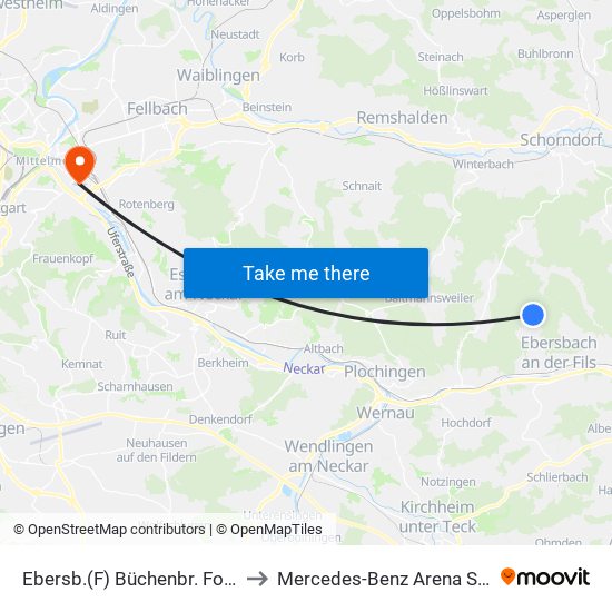 Ebersb.(F) Büchenbr. Forsthaus to Mercedes-Benz Arena Stuttgart map