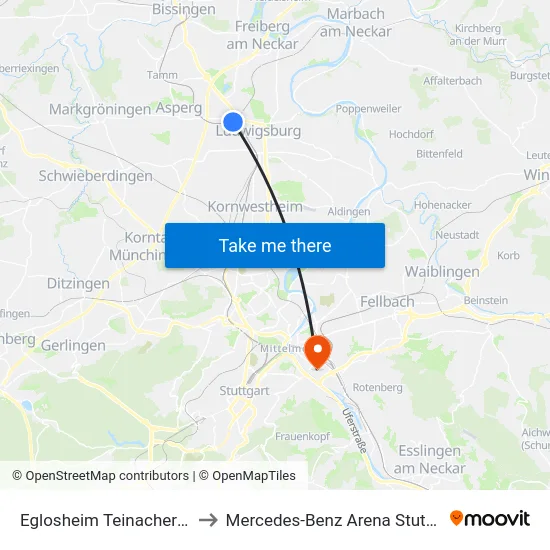 Eglosheim Teinacher Str. to Mercedes-Benz Arena Stuttgart map