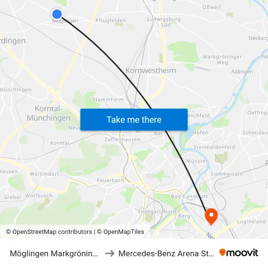 Möglingen Markgröninger Str. to Mercedes-Benz Arena Stuttgart map