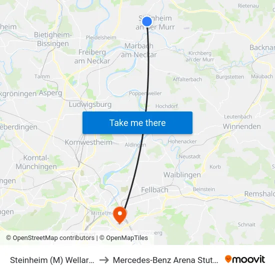 Steinheim (M) Wellarium to Mercedes-Benz Arena Stuttgart map
