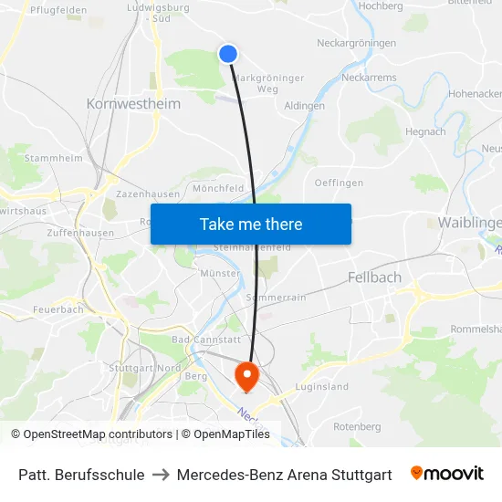 Patt. Berufsschule to Mercedes-Benz Arena Stuttgart map