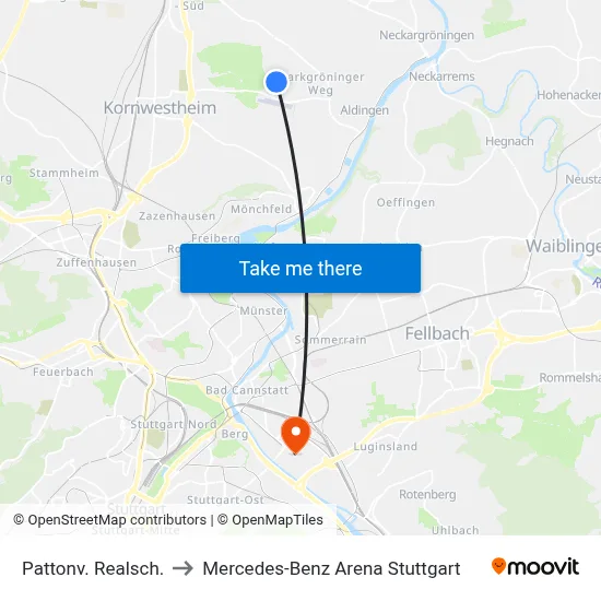 Pattonv. Realsch. to Mercedes-Benz Arena Stuttgart map