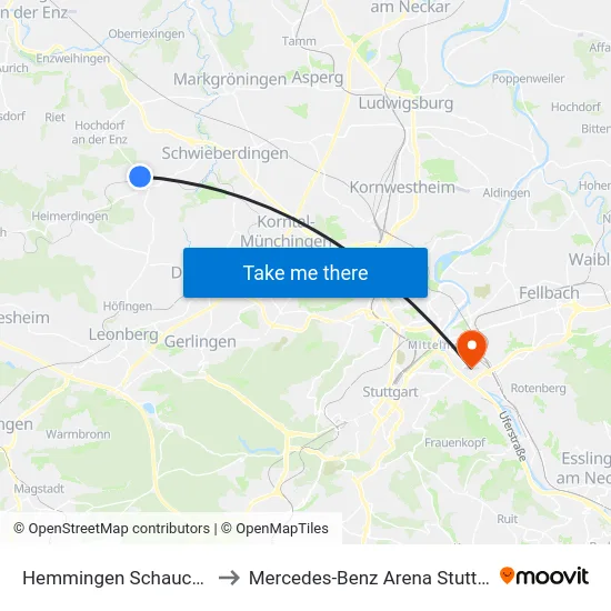 Hemmingen Schauchert to Mercedes-Benz Arena Stuttgart map