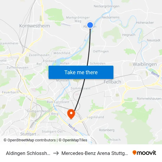 Aldingen Schlosshof to Mercedes-Benz Arena Stuttgart map