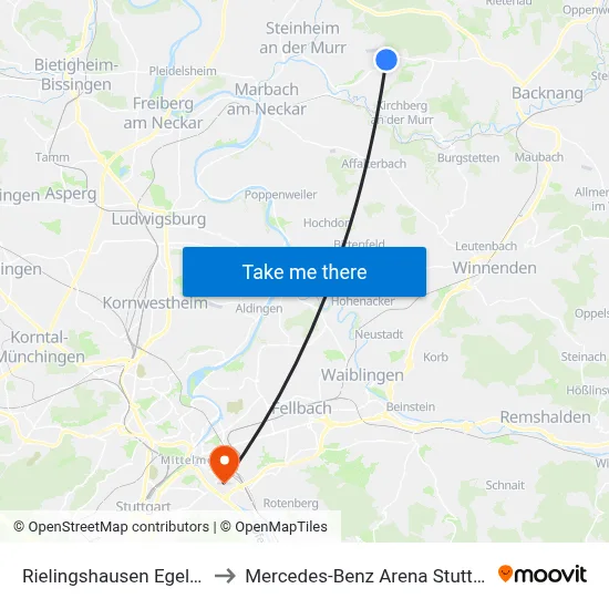 Rielingshausen Egelsee to Mercedes-Benz Arena Stuttgart map
