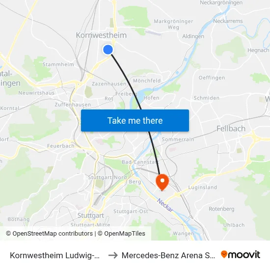 Kornwestheim Ludwig-Herr-Str. to Mercedes-Benz Arena Stuttgart map