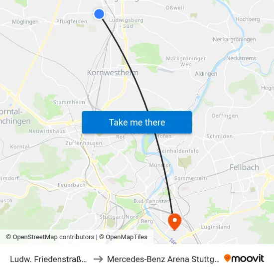 Ludw. Friedenstraße 5 to Mercedes-Benz Arena Stuttgart map