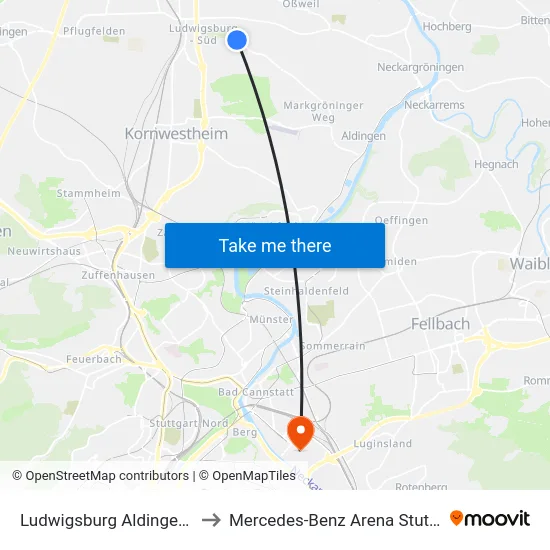 Ludwigsburg Aldinger Str. to Mercedes-Benz Arena Stuttgart map