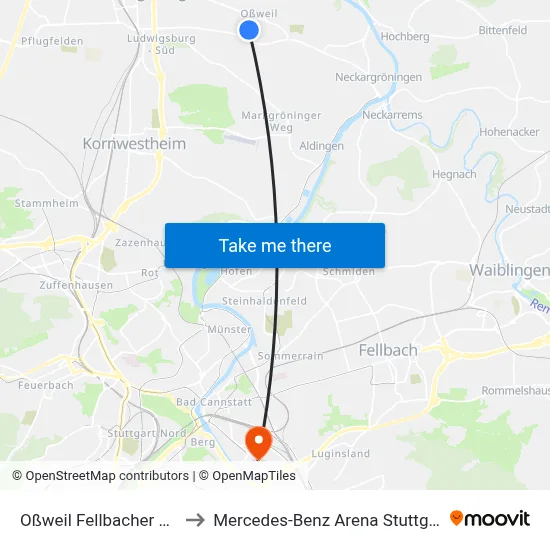 Oßweil Fellbacher Str. to Mercedes-Benz Arena Stuttgart map