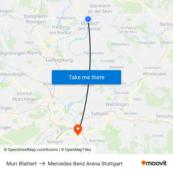 Murr Blattert to Mercedes-Benz Arena Stuttgart map