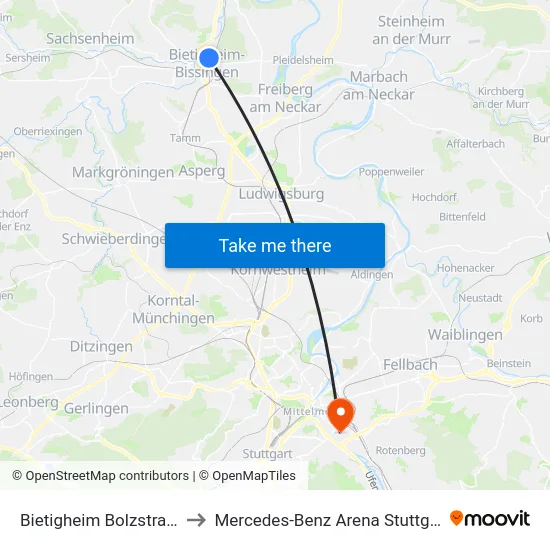 Bietigheim Bolzstraße to Mercedes-Benz Arena Stuttgart map