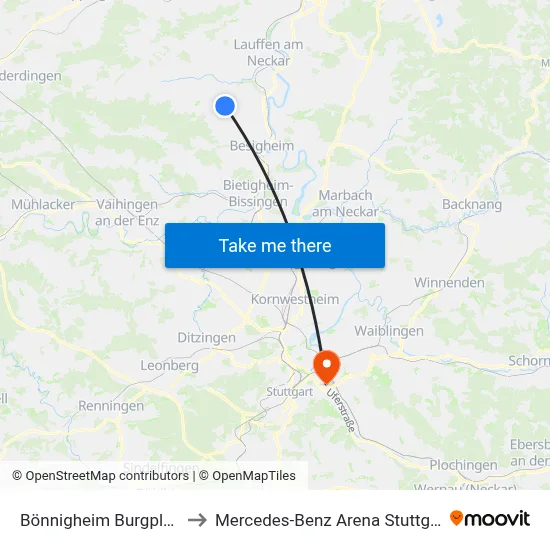 Bönnigheim Burgplatz to Mercedes-Benz Arena Stuttgart map