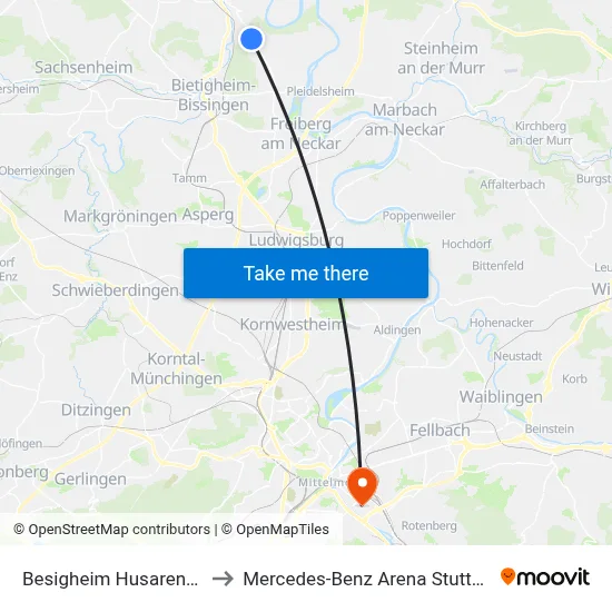 Besigheim Husarenhof to Mercedes-Benz Arena Stuttgart map