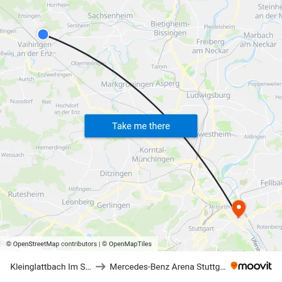 Kleinglattbach Im See to Mercedes-Benz Arena Stuttgart map