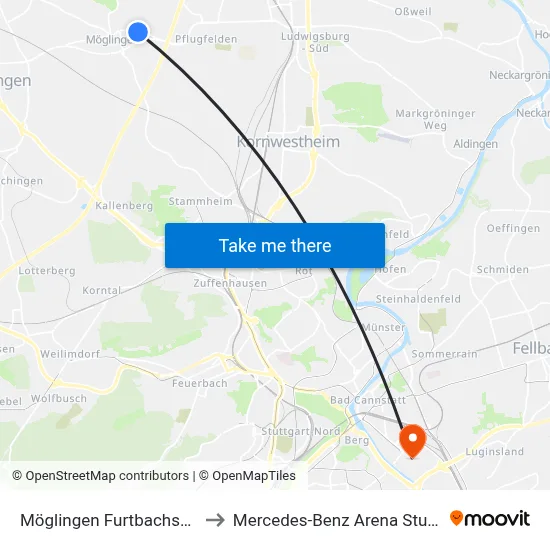 Möglingen Furtbachschule to Mercedes-Benz Arena Stuttgart map