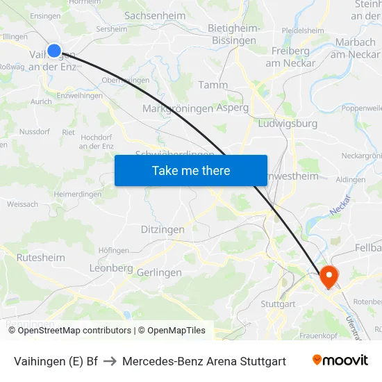 Vaihingen (E) Bf to Mercedes-Benz Arena Stuttgart map