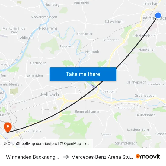 Winnenden Backnanger Str. to Mercedes-Benz Arena Stuttgart map