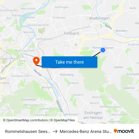 Rommelshausen Seestraße to Mercedes-Benz Arena Stuttgart map