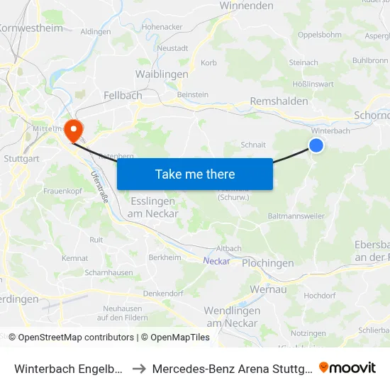 Winterbach Engelberg to Mercedes-Benz Arena Stuttgart map