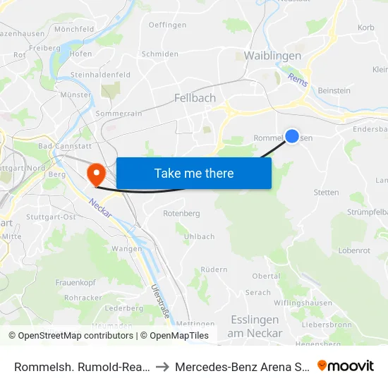 Rommelsh. Rumold-Realschule to Mercedes-Benz Arena Stuttgart map