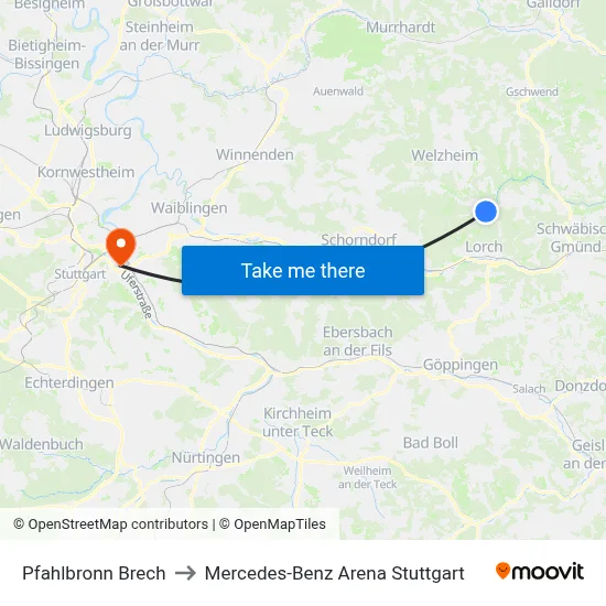 Pfahlbronn Brech to Mercedes-Benz Arena Stuttgart map
