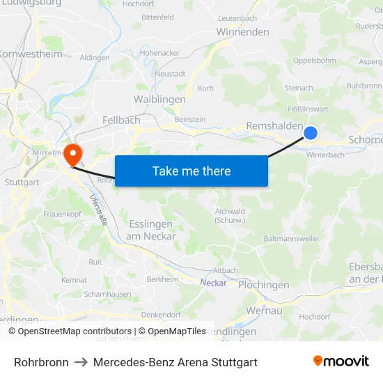 Rohrbronn to Mercedes-Benz Arena Stuttgart map