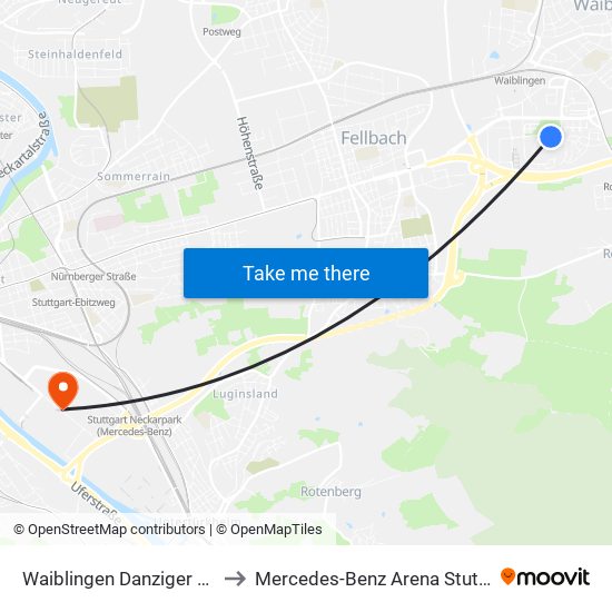 Waiblingen Danziger Platz to Mercedes-Benz Arena Stuttgart map