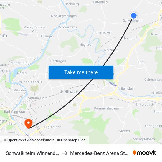 Schwaikheim Winnender Str. to Mercedes-Benz Arena Stuttgart map