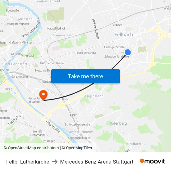 Fellb. Lutherkirche to Mercedes-Benz Arena Stuttgart map