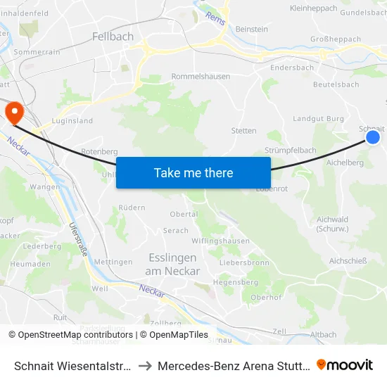 Schnait Wiesentalstraße to Mercedes-Benz Arena Stuttgart map