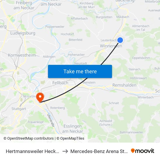 Hertmannsweiler Heckenweg to Mercedes-Benz Arena Stuttgart map