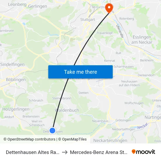 Dettenhausen Altes Rathaus to Mercedes-Benz Arena Stuttgart map