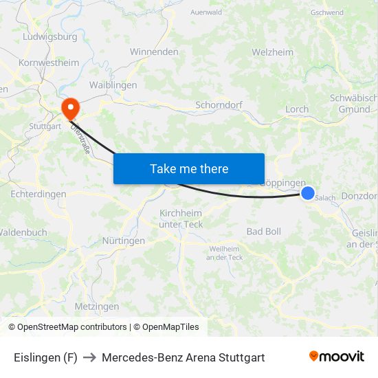 Eislingen (F) to Mercedes-Benz Arena Stuttgart map