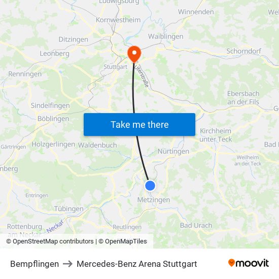 Bempflingen to Mercedes-Benz Arena Stuttgart map