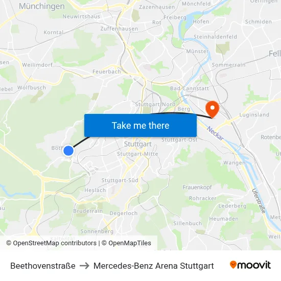 Beethovenstraße to Mercedes-Benz Arena Stuttgart map