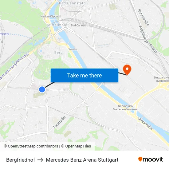 Bergfriedhof to Mercedes-Benz Arena Stuttgart map