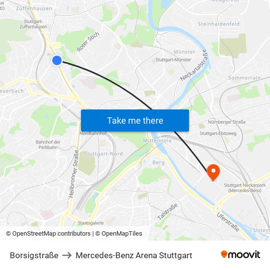 Borsigstraße to Mercedes-Benz Arena Stuttgart map