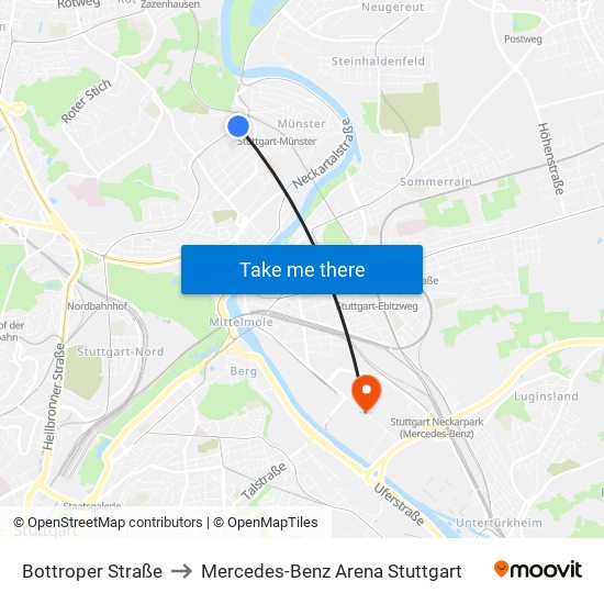 Bottroper Straße to Mercedes-Benz Arena Stuttgart map