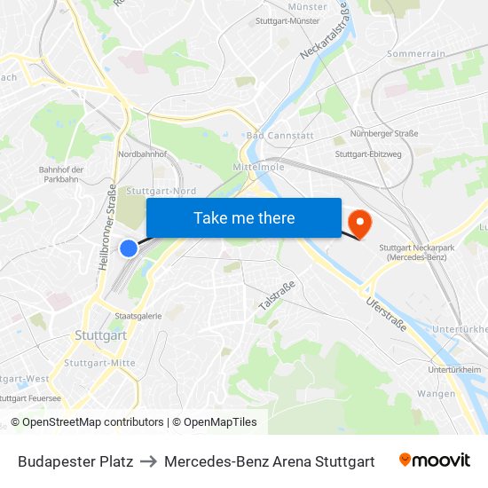 Budapester Platz to Mercedes-Benz Arena Stuttgart map