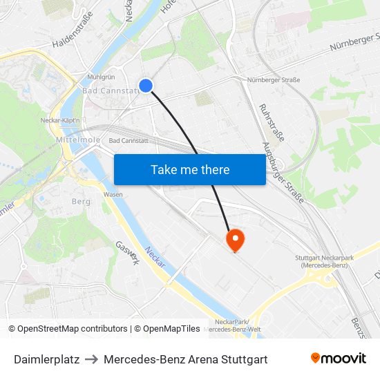 Daimlerplatz to Mercedes-Benz Arena Stuttgart map