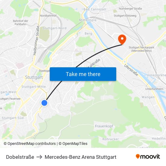 Dobelstraße to Mercedes-Benz Arena Stuttgart map