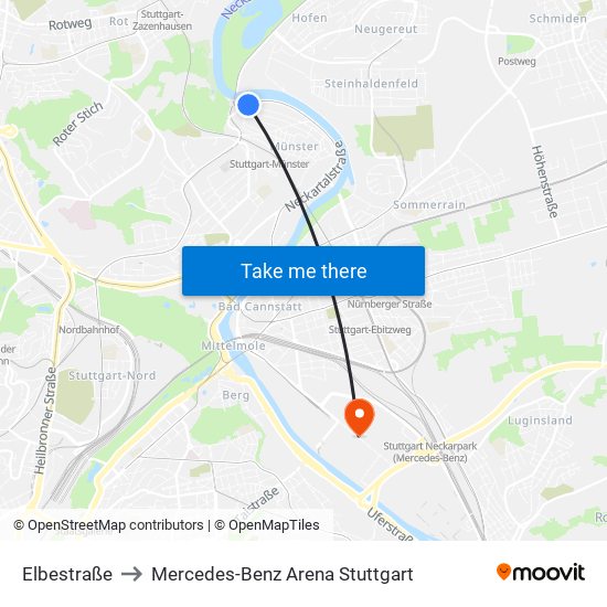 Elbestraße to Mercedes-Benz Arena Stuttgart map