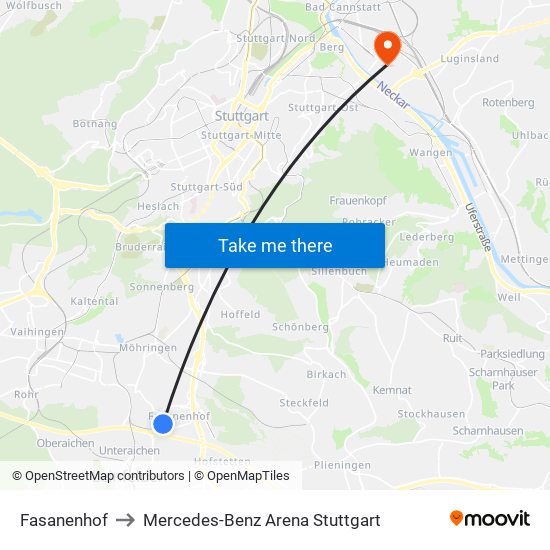 Fasanenhof to Mercedes-Benz Arena Stuttgart map