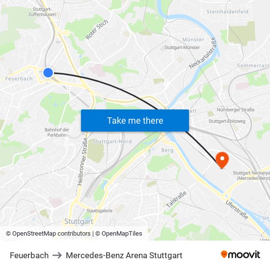 Feuerbach to Mercedes-Benz Arena Stuttgart map