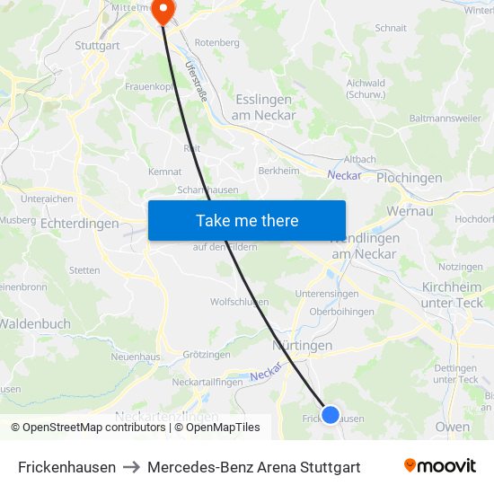 Frickenhausen to Mercedes-Benz Arena Stuttgart map